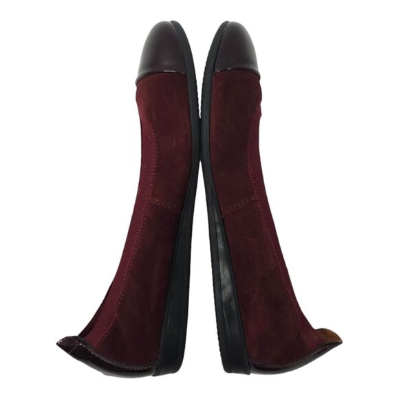 Marroqui Sanchez Ballet Flat Womens 8.5 Burgundy Suede Patent Leather Cap Toe - Picture 4 of 12
